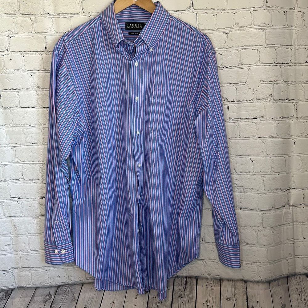 Lauren Ralph Lauren Men’s Blue Red Striped Long sleeve dress Shirt size 16 1/2